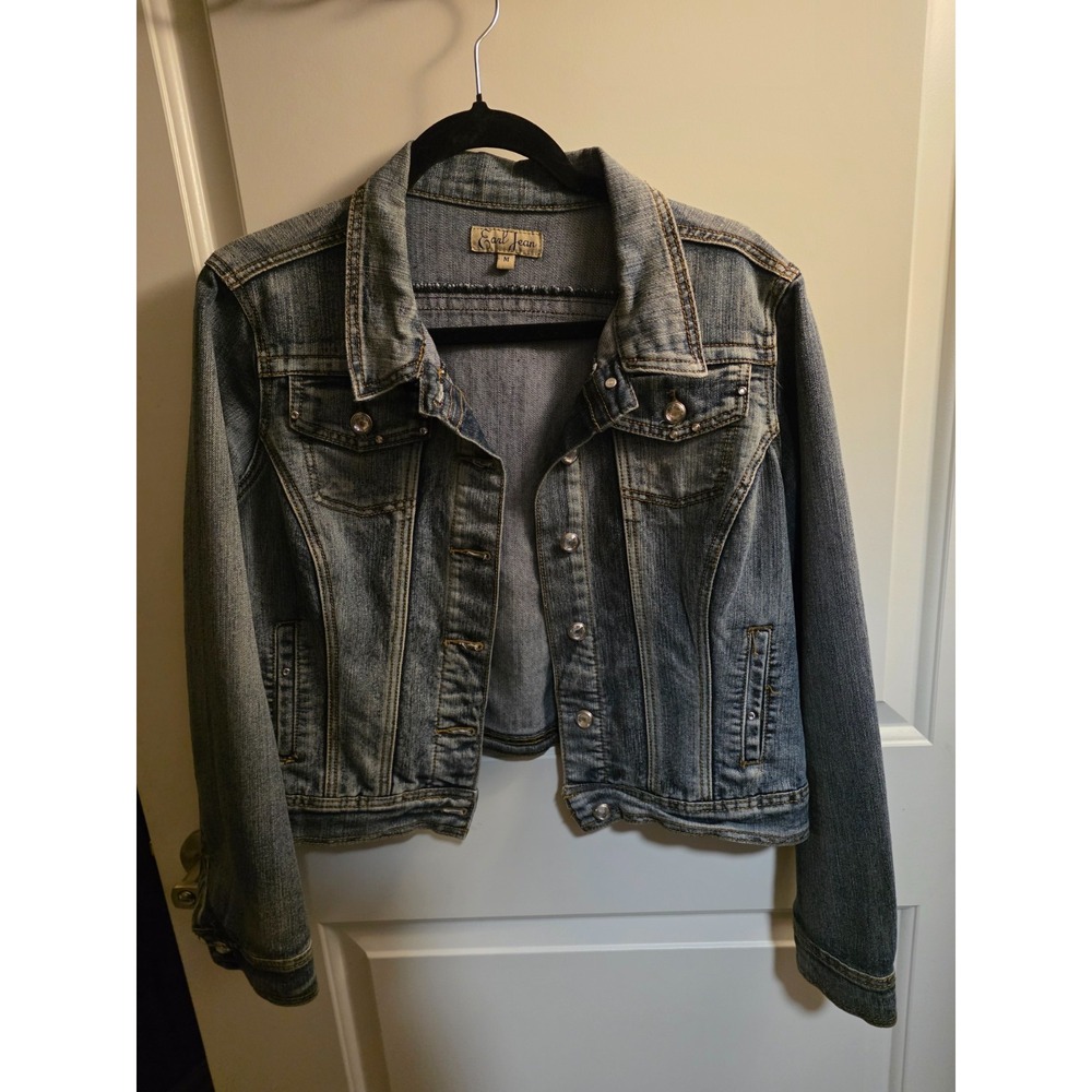 Y2K EARL JEAN WOMENS DENIM DIAMOND STUDDED JACKET SIZE medium